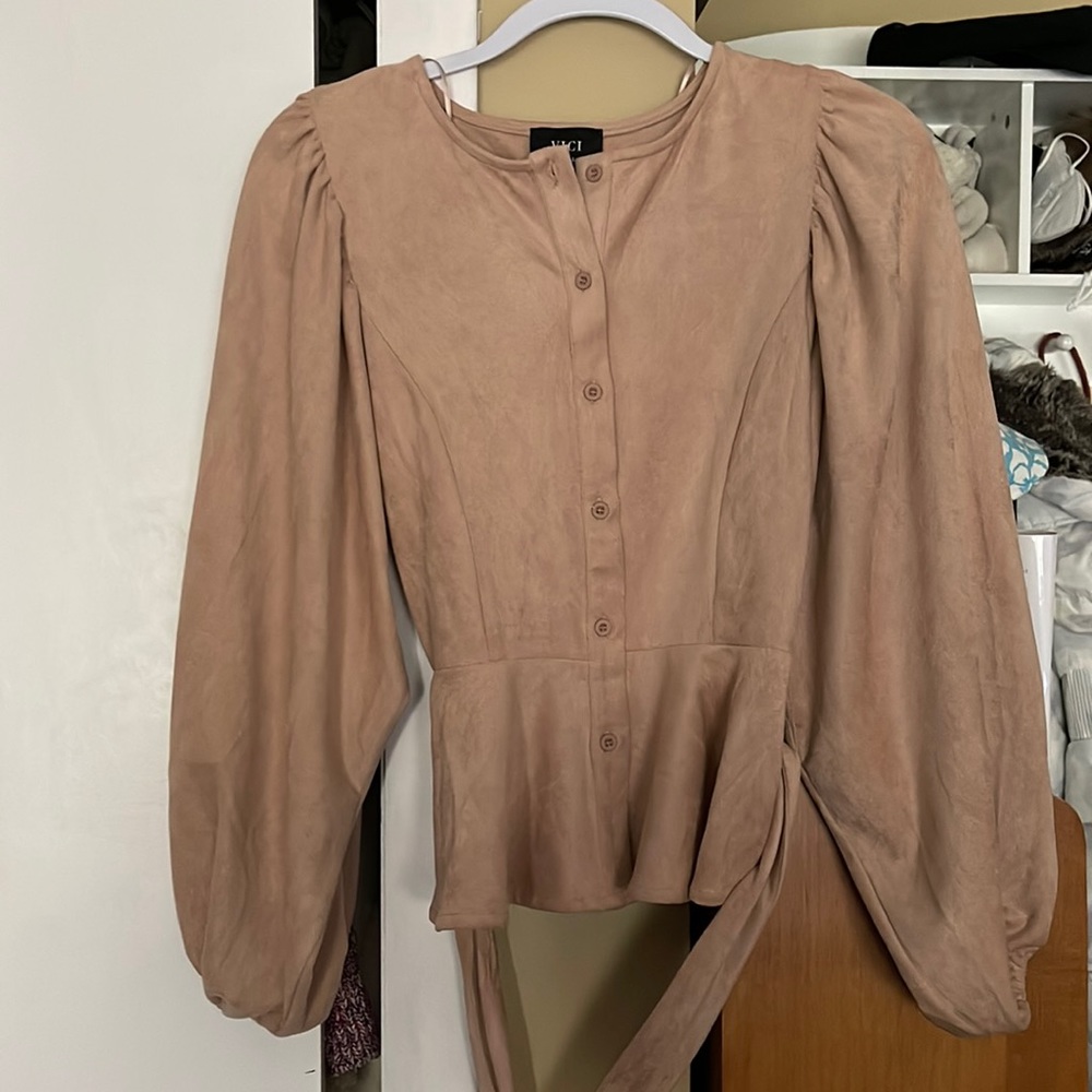 Blush pink/tan velvety blouse